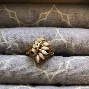 Gold Ring with Diamonds and Blush Pink Stones